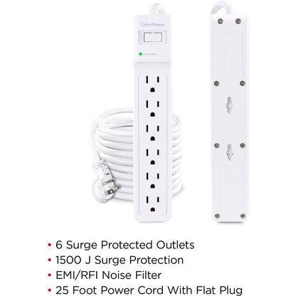 CyberPower B625 Essential 6 - Outlet Surge Protector with 1500 J Surge Suppression B625