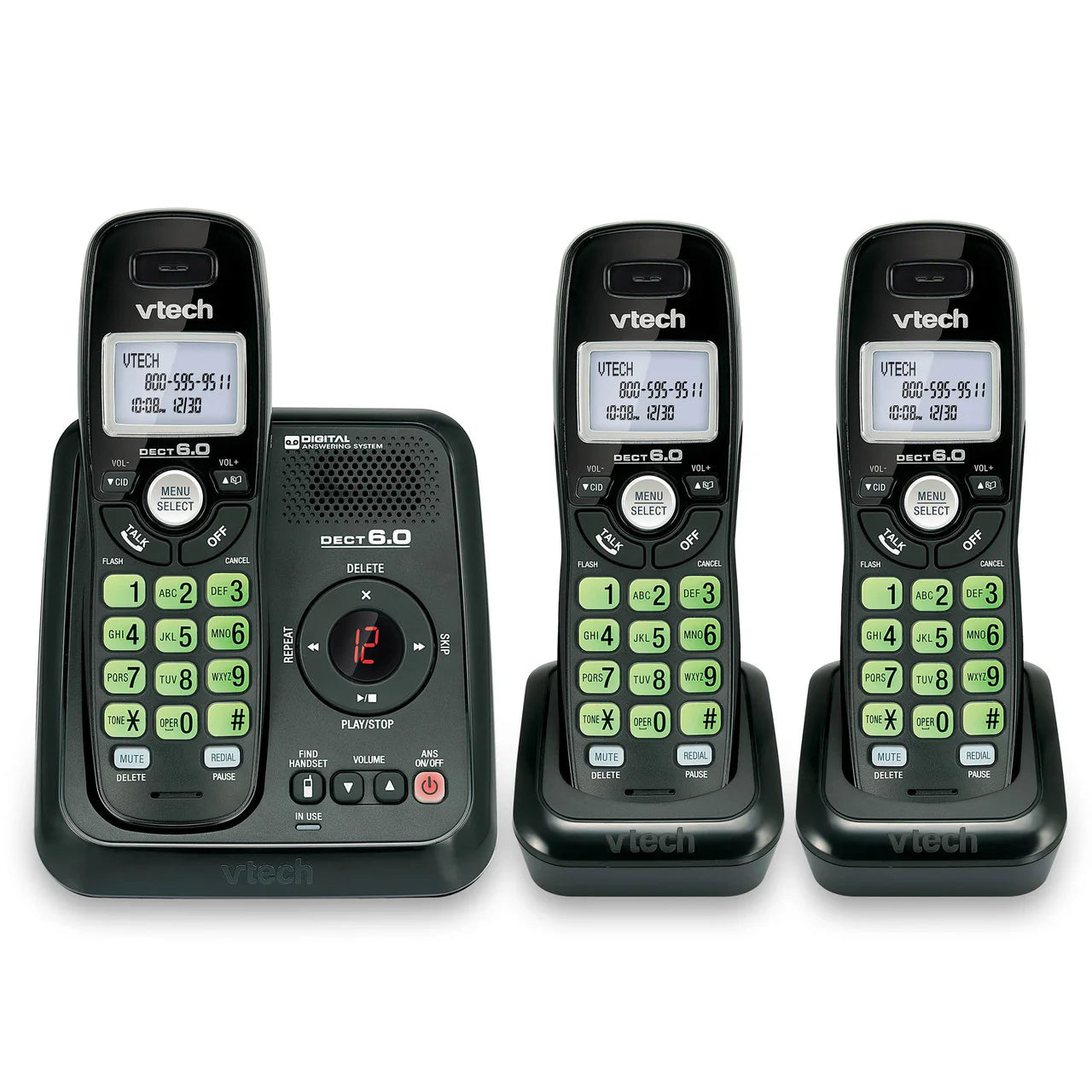 VTECH 3 Handset Cordless Answering System with Caller ID/Call Waiting Black