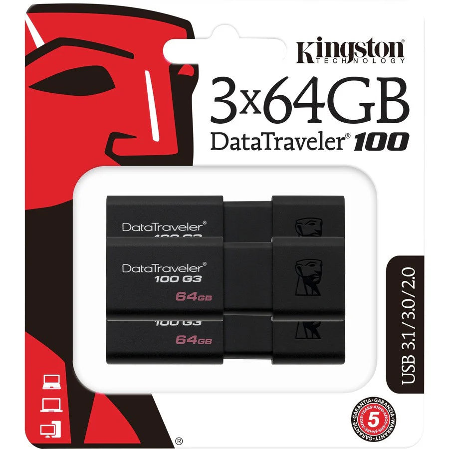 Kingston 64GB USB 3.0 DataTraveler 100 G3 (3 pcs) DT100G3/64GB-3P