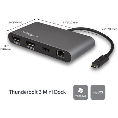 StarTech.com Mini Thunderbolt 3 Dock - MacBook Pro & Windows - Dual 4K 60Hz DisplayPort Docking Station - Bus Powered TB3DKM2DP