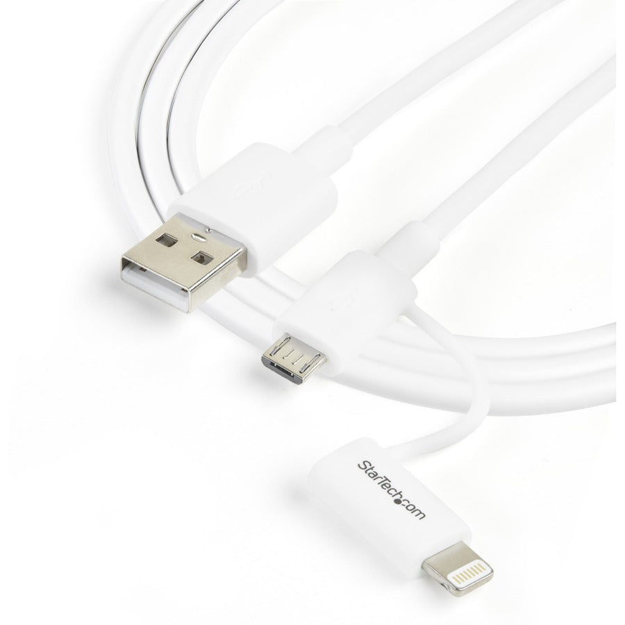 StarTech.com 1m (3ft) Apple Lightning or Micro USB to USB Cable for iPhone / iPod / iPad - White LTUB1MWH