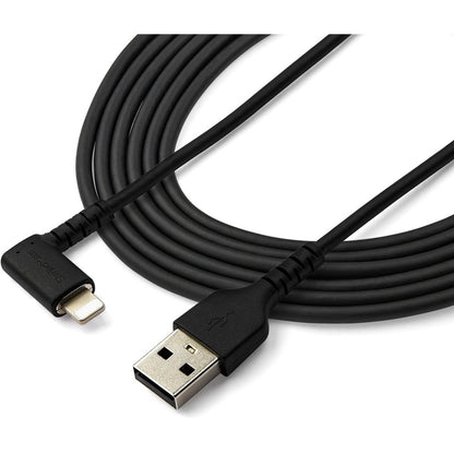 StarTech.com 2m USB A to Lightning Cable iPhone iPad Durable Right Angled 90 Degree Black Charger Cord w/Aramid Fiber Apple MFI Certified RUSBLTMM2MBR