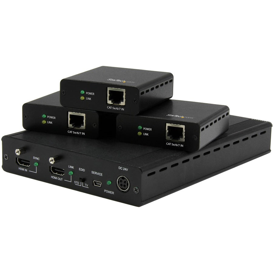 StarTech.com 3 Port HDBaseT Extender Kit with 3 Receivers - 1x3 HDMI over CAT5e/CAT6 Splitter - 1-to-3 HDBaseT Distribution System - Up to 4K ST124HDBT