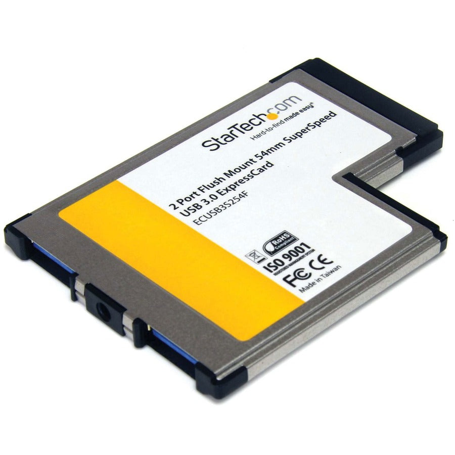 StarTech.com 2 Port Flush Mount ExpressCard 54mm SuperSpeed USB 3.0 Card Adapter with UASP Support ECUSB3S254F