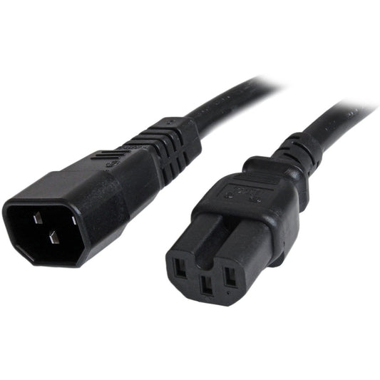 StarTech.com 3ft (1m) Heavy Duty Extension Cord, IEC C14 to IEC C15 Black Extension Cord, 15A 125V, 14AWG, Heavy Gauge Power Cable PXTC14C153