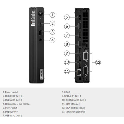 Lenovo ThinkCentre M90q 11CR001YCA Desktop Computer - Intel Core i5 10th Gen i5-10500 Hexa-core (6 Core) 3.10 GHz - 8 GB RAM DDR4 SDRAM - 256 GB SSD - Tiny - Black 11CR001YCA