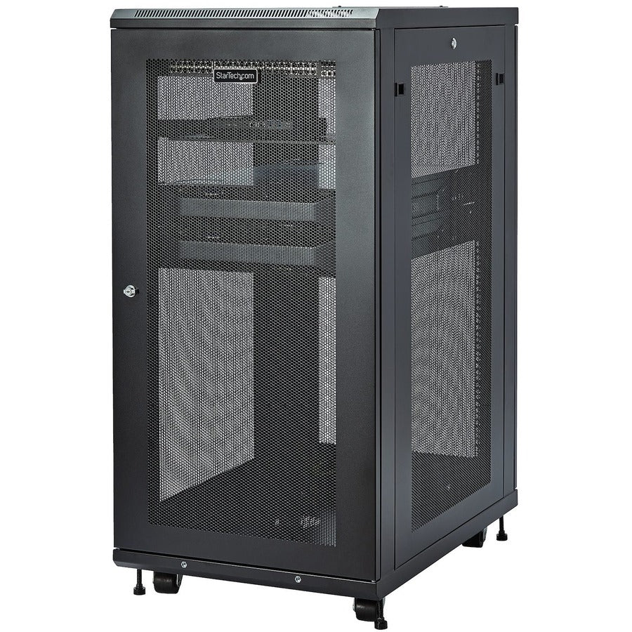 StarTech.com 24U 19" Server Rack Cabinet 4 Post Adjustable Depth 2-30" w/Casters/Cable Management/1U Shelf, Locking Doors and Side Panels RK2433BKM