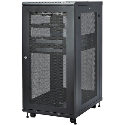 StarTech.com 24U 19" Server Rack Cabinet 4 Post Adjustable Depth 2-30" w/Casters/Cable Management/1U Shelf, Locking Doors and Side Panels RK2433BKM