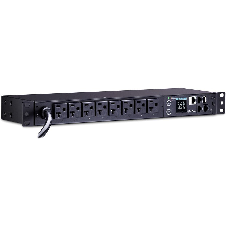 CyberPower PDU31002 Monitored PDU, 100-120V, 20A, 8 NEMA 5-20R Outlets, 1U Rackmount PDU31002