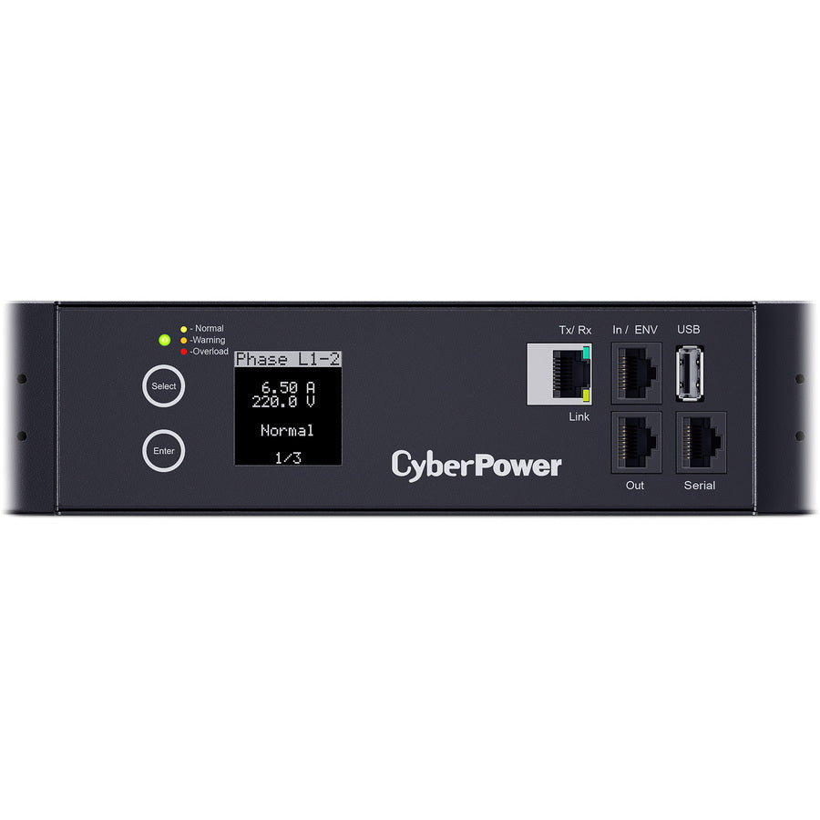 PDU 3 phases 200-240 VCA 30 A avec compteur par prise commuté CyberPower PDU83105 PDU83105