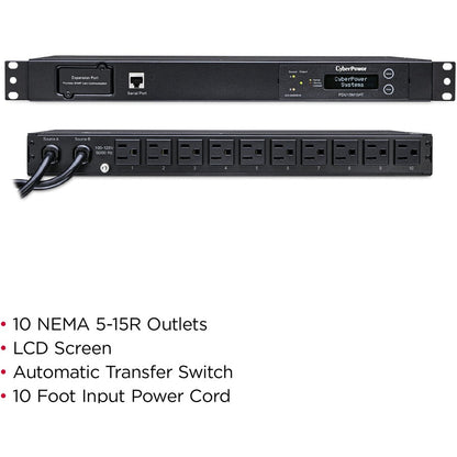 CyberPower PDU15M10AT Metered ATS PDU 120V 15A 1U 10-Outlets (2) 5-15P PDU15M10AT