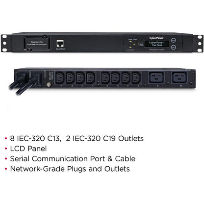 CyberPower PDU20MHVT10AT Metered ATS PDU 200-240V 20A 1U 10-Outlets (2) L6-20P PDU20MHVT10AT