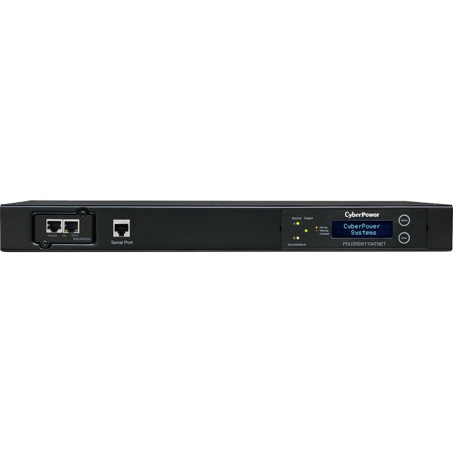 CyberPower PDU20SWT10ATNET Switched ATS PDU 120V 20A 1U 10-Outlets (2) L5-20P PDU20SWT10ATNET