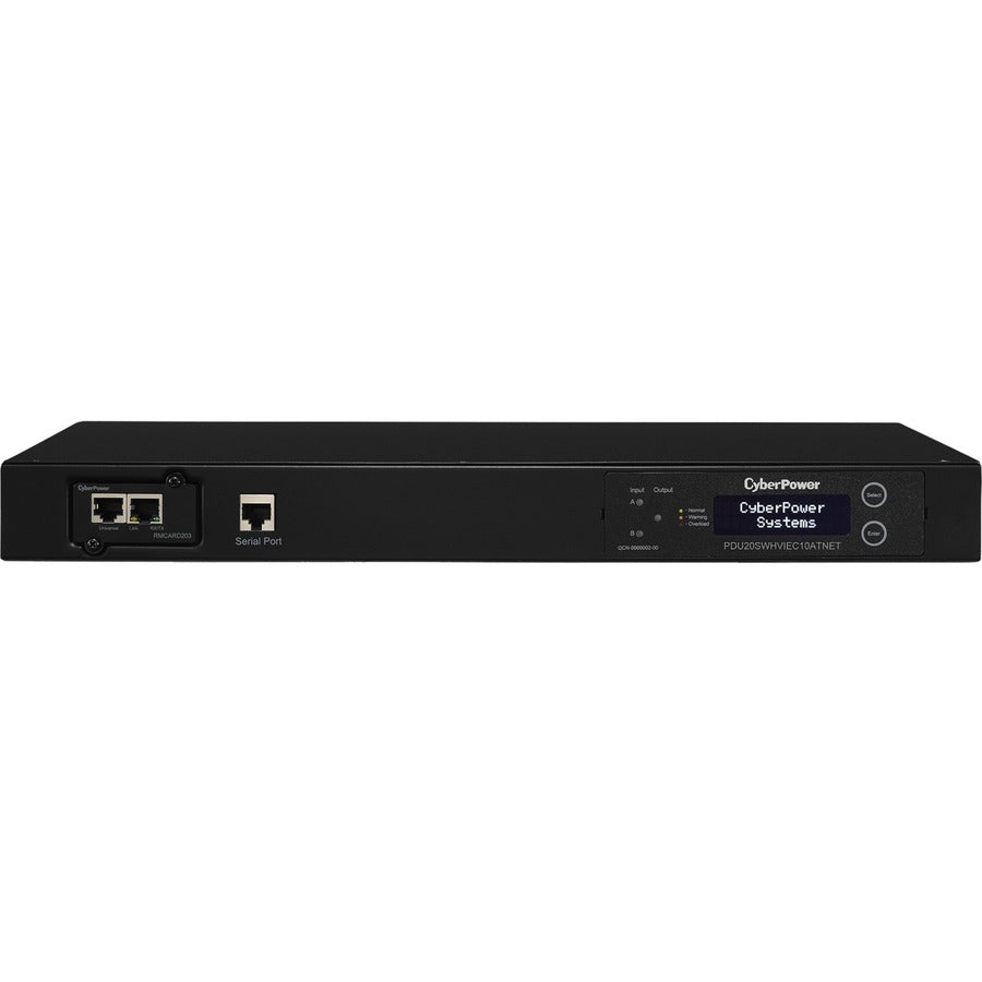 CyberPower PDU20SWHVIEC10ATNET Switched ATS PDU 200-240V 20A 1U 10-Outlets (2) IEC C20 PDU20SWHVIEC10ATNET