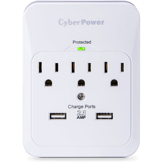 CyberPower CSP300WUR1 Professional 3-Outlets Surge with 600J, 2-2.1A USB and Wall Tap - Plain Brown Boxes CSP300WUR1