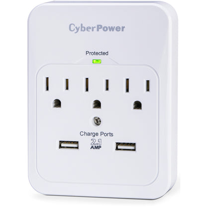 CyberPower CSP300WUR1 Professional 3-Outlets Surge with 600J, 2-2.1A USB and Wall Tap - Plain Brown Boxes CSP300WUR1