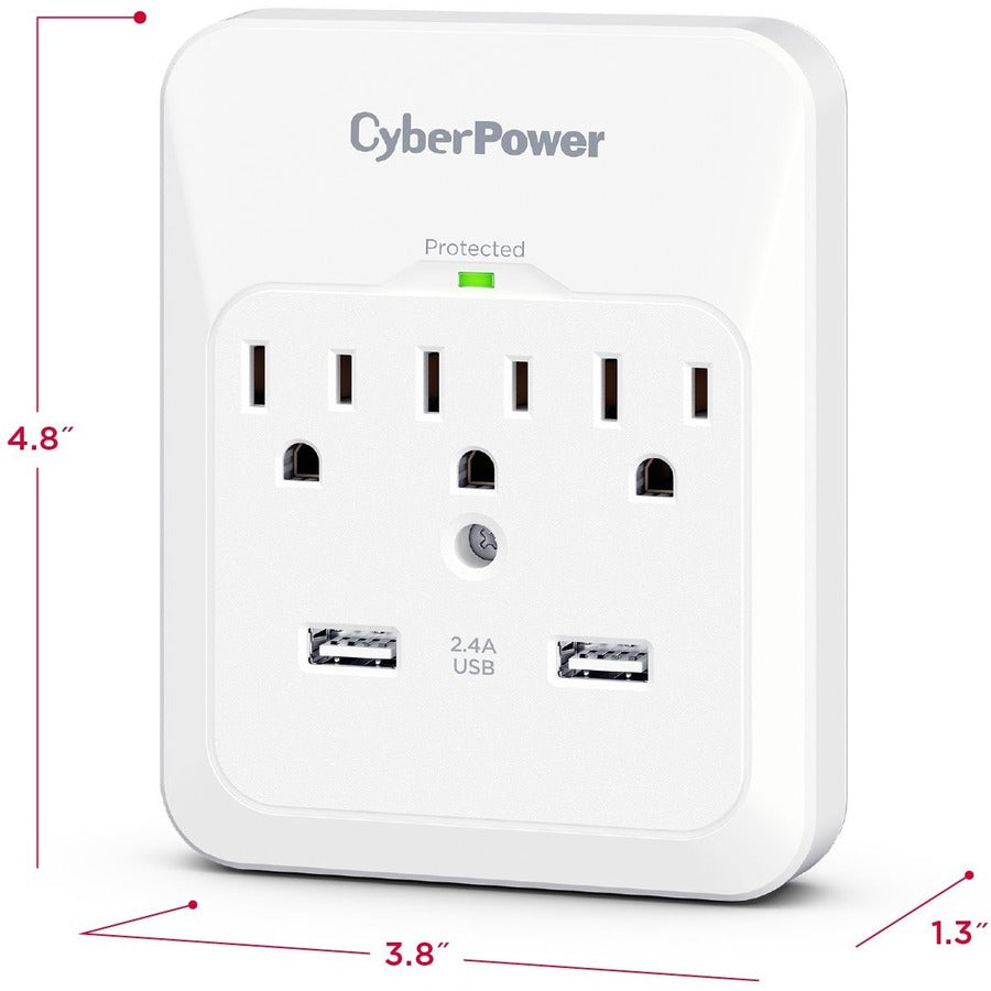 CyberPower CSP300WUR1 Professional 3-Outlets Surge with 600J, 2-2.1A USB and Wall Tap - Plain Brown Boxes CSP300WUR1