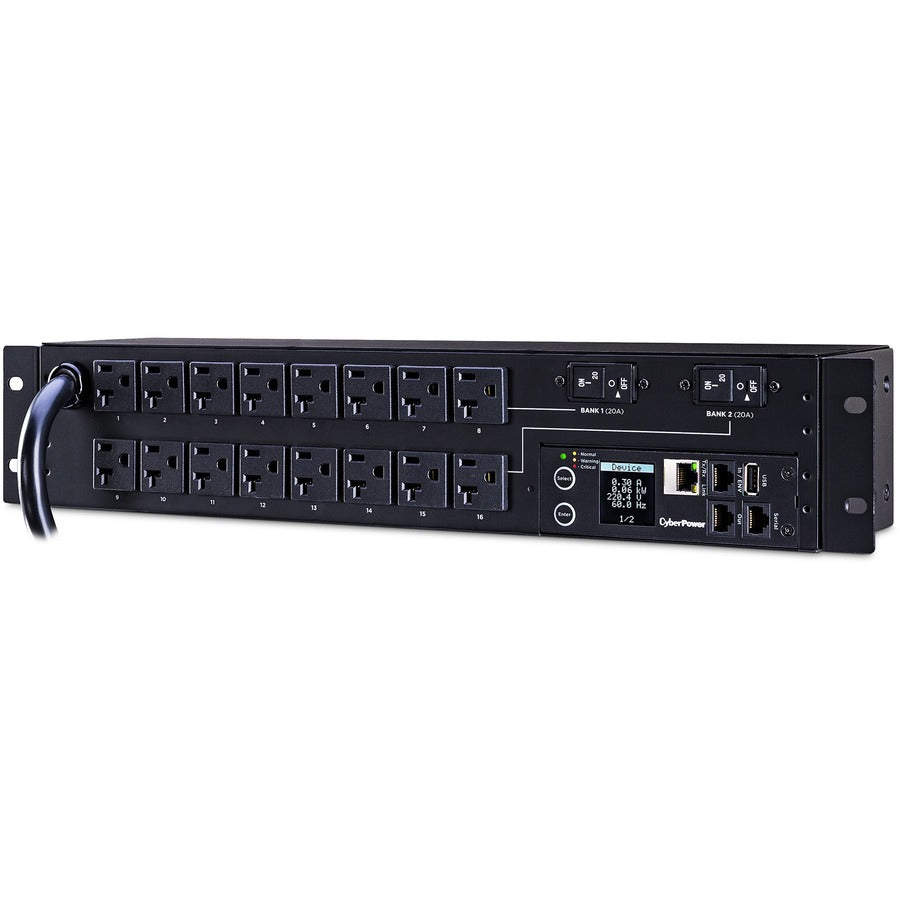 CyberPower PDU31003 Monitored PDU, 100-120V, 30A, 16 NEMA 5-20R Outlets, 2U Rackmount PDU31003