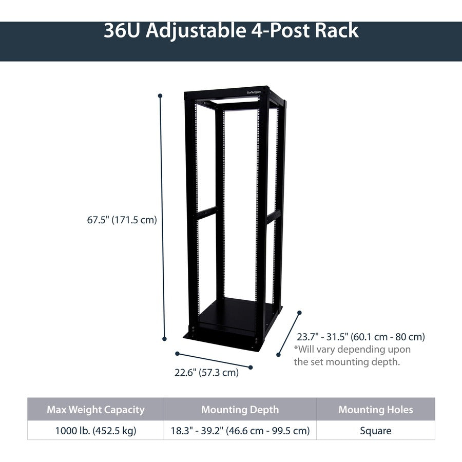 StarTech.com 4-Post Server Rack with Open Frame - Rack Cabinet with Open Frame - 36U (4POSTRACK36) 4POSTRACK36