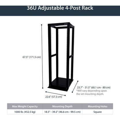 StarTech.com 4-Post Server Rack with Open Frame - Rack Cabinet with Open Frame - 36U (4POSTRACK36) 4POSTRACK36