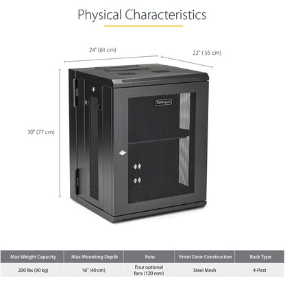 StarTech.com 15U 19" Wall Mount Network Cabinet - 16" Deep Hinged Locking Flexible IT Data Equipment Rack Vented Switch Enclosure w/Shelf RK1520WALHM