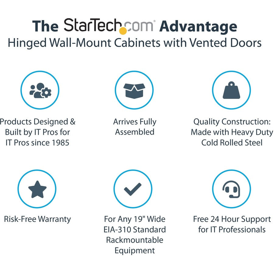 StarTech.com 15U 19" Wall Mount Network Cabinet - 16" Deep Hinged Locking Flexible IT Data Equipment Rack Vented Switch Enclosure w/Shelf RK1520WALHM