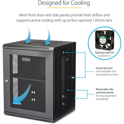 StarTech.com 15U 19" Wall Mount Network Cabinet - 16" Deep Hinged Locking Flexible IT Data Equipment Rack Vented Switch Enclosure w/Shelf RK1520WALHM