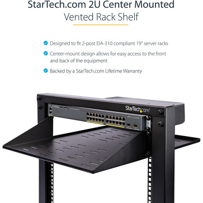 StarTech.com 2 Post Server Rack Shelf - Vented - Center Mount - Up to 75 lb. - 2 post Network Rack Shelf (CABSHF2POSTV2) CABSHF2POSTV2