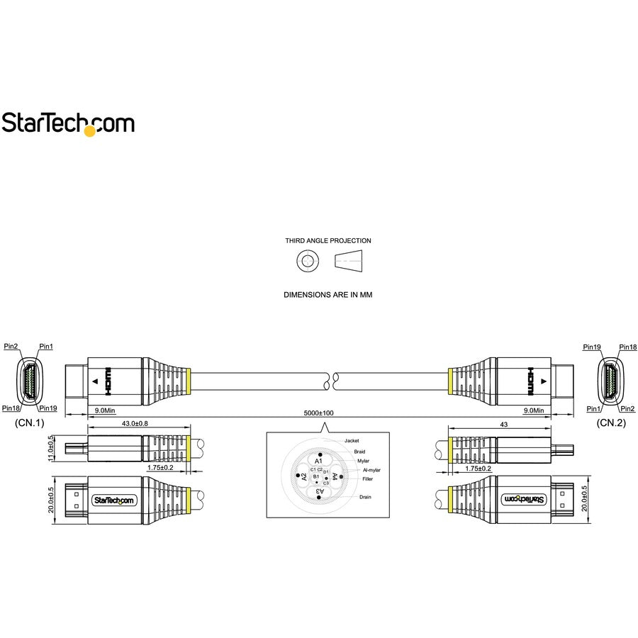 StarTech.com 16ft/5m HDMI 2.1 Cable, Certified Ultra High Speed HDMI Cable 48Gbps, 8K 60Hz/4K 120Hz HDR10+, 8K HDMI Cable, Monitor/Display HDMM21V5M