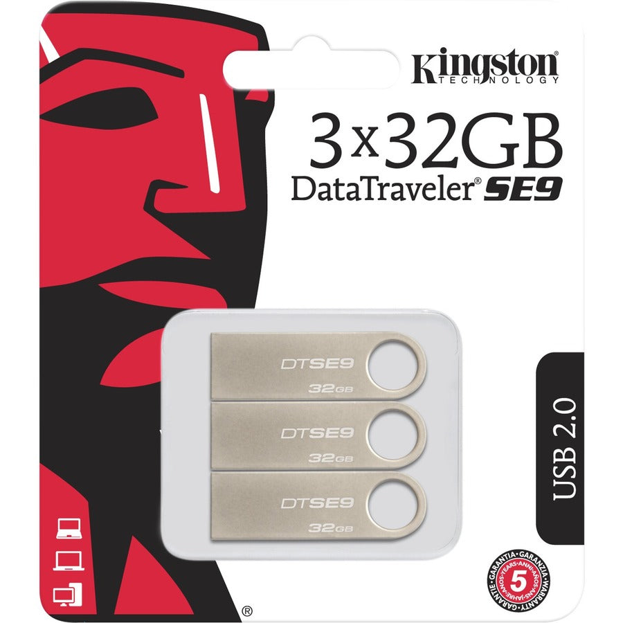 Kingston 32GB USB 2.0 DataTraveler SE9 (Metal casing) (3 Pack) DTSE9H/32GB-3P