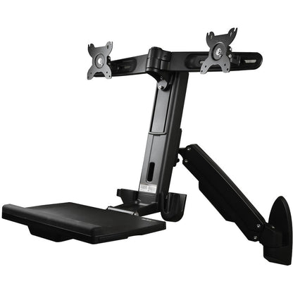 StarTech.com Wall Mount Workstation, Full Motion Standing Desk with Ergonomic Height Adjustable Dual VESA Monitor & Keyboard Tray Arm WALLSTS2