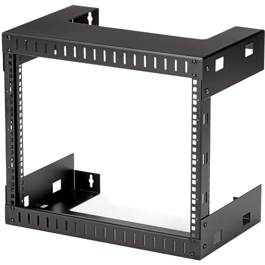 StarTech.com 8U 19" Wall Mount Network Rack, 12" Deep 2 Post Open Frame Server Room Rack for Data/AV/IT/Computer Equipment/Patch Panel with Cage Nuts & Screws 135lb Weight Capacity, Black RK812WALLO