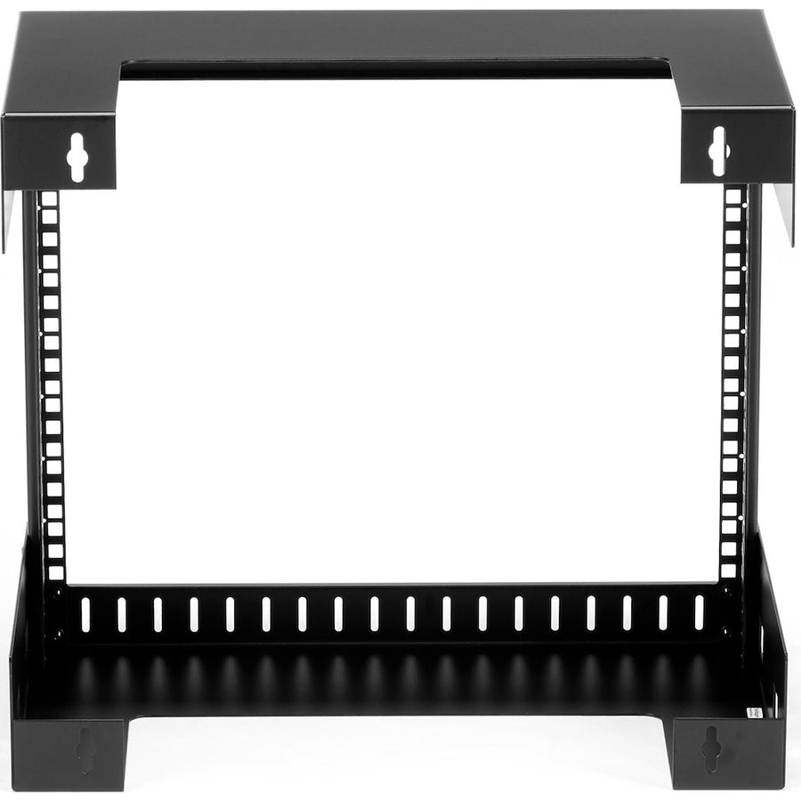 StarTech.com 8U 19" Wall Mount Network Rack, 12" Deep 2 Post Open Frame Server Room Rack for Data/AV/IT/Computer Equipment/Patch Panel with Cage Nuts & Screws 135lb Weight Capacity, Black RK812WALLO