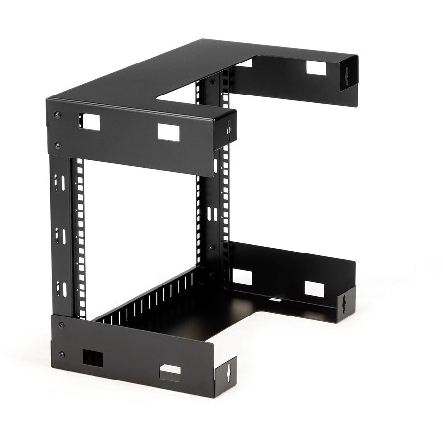 StarTech.com 8U 19" Wall Mount Network Rack, 12" Deep 2 Post Open Frame Server Room Rack for Data/AV/IT/Computer Equipment/Patch Panel with Cage Nuts & Screws 135lb Weight Capacity, Black RK812WALLO