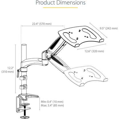 StarTech.com Desk Mount Laptop Arm, Full Motion Articulating Arm/Stand for Laptop or 34 inch Monitor, VESA Mount Laptop Tray, Adjustable ARMUNONB1