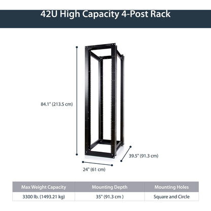 StarTech.com 45U 3300lb High Capacity 4 Post Open Server Equipment Rack - Flat Pack (4POSTRACKHD) 4POSTRACKHD