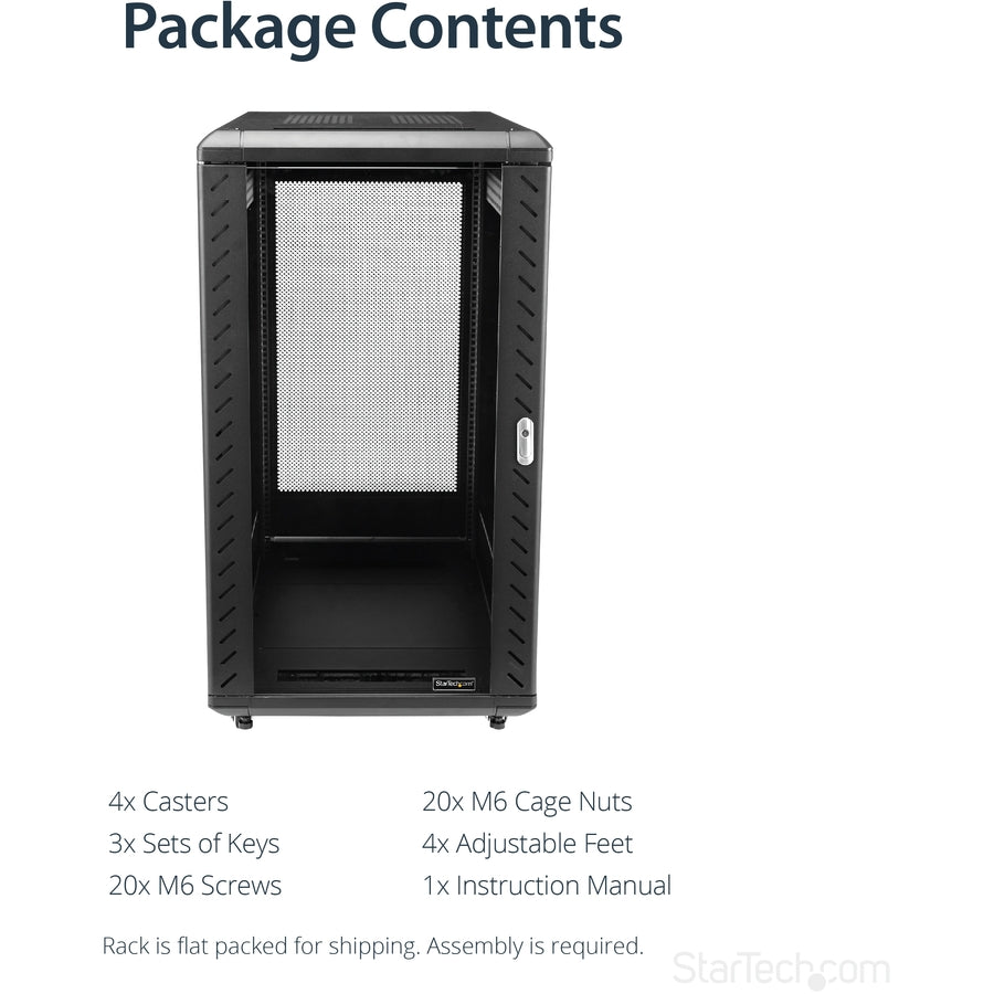 StarTech.com 22U Server Rack Cabinet on Wheels - 36 inch Adjustable Depth - Portable Network Equipment Enclosure (RK2236BKF) RK2236BKF