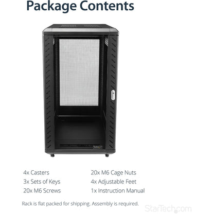 StarTech.com 22U Server Rack Cabinet on Wheels - 36 inch Adjustable Depth - Portable Network Equipment Enclosure (RK2236BKF) RK2236BKF