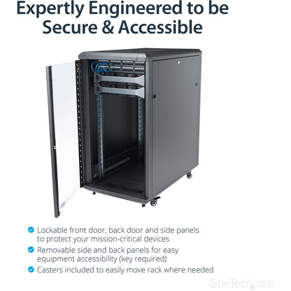 StarTech.com 22U Server Rack Cabinet on Wheels - 36 inch Adjustable Depth - Portable Network Equipment Enclosure (RK2236BKF) RK2236BKF