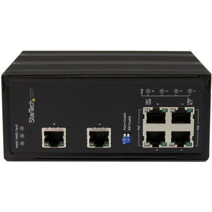 StarTech.com 6 Port Unmanaged Industrial Gigabit Ethernet Switch w/ 4 PoE+ Ports and Voltage Regulation - DIN Rail / Wall-Mountable IES61002POE