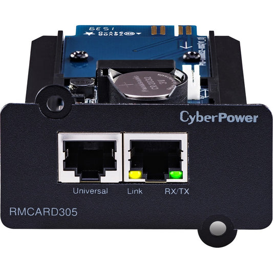 CyberPower UPS Systems RMCARD305 Hardware -  Supported Protocols: TCP/IP, UDP, FTP, SCP, DHCP, DNS, SSH, Telnet, HTTP/HTTPS, SNMPv1/v3, IPv4/v6, NTP, SMTP, and Syslog RMCARD305