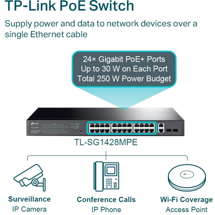 TP-Link 28-Port Gigabit Easy Smart Switch with 24-Port PoE+ TL-SG1428PE