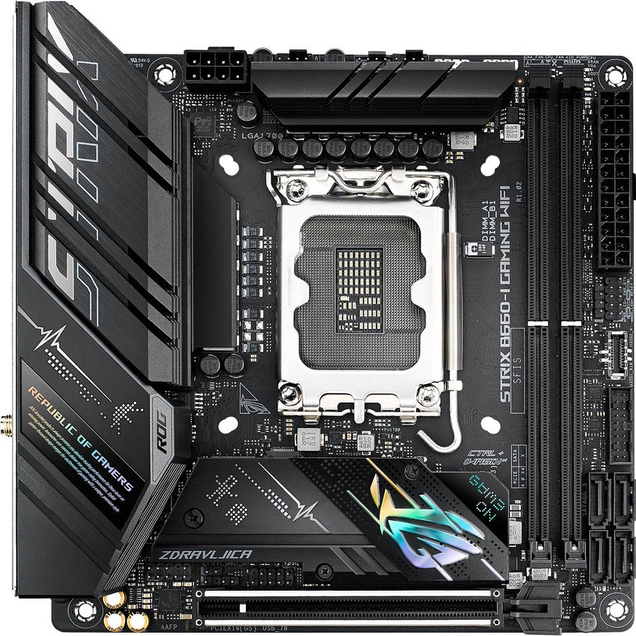 Asus ROG Strix B660-I GAMING WIFI Gaming Desktop Motherboard - Intel B660 Chipset - Socket LGA-1700 - Intel Optane Memory Ready - Mini ITX ROGSTRIXB660-IGAMINGWIFI