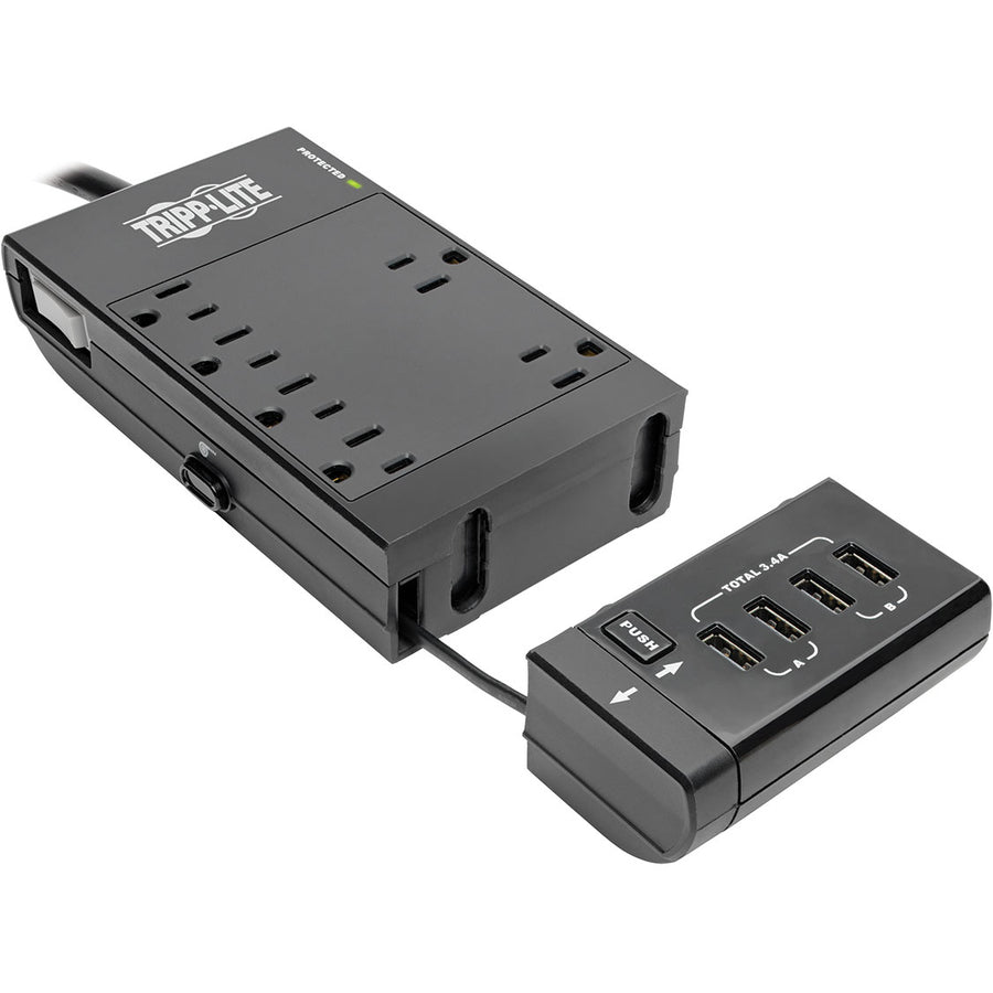 Tripp Lite Surge Protector Power Strip 6-Outlet w/4 USB Charging/Sync Ports - 6 x NEMA 5-15R, 4 x USB - 1800 VA - 1080 J - 120 V AC Input TLP66USBR