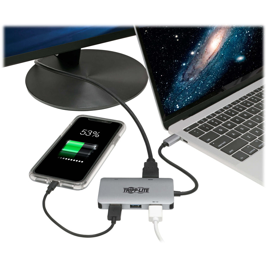 Tripp Lite USB 3.1 C Adapter with PD Charging, Gray U444-06N-H3U-C