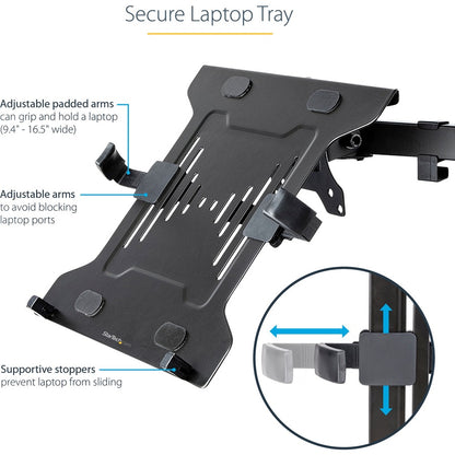 StarTech.com VESA Laptop Tray, Adjustable Monitor Arm Laptop Tray, Secures Notebooks up to 4.5kg (9.9lb), 75x75 & 100x100 VESA, Ventilated LAPTOP-ARM-TRAY