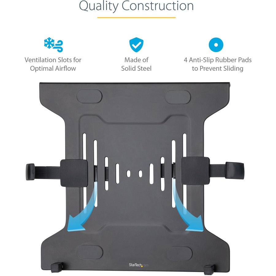 StarTech.com VESA Laptop Tray, Adjustable Monitor Arm Laptop Tray, Secures Notebooks up to 4.5kg (9.9lb), 75x75 & 100x100 VESA, Ventilated LAPTOP-ARM-TRAY