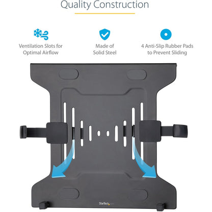 StarTech.com VESA Laptop Tray, Adjustable Monitor Arm Laptop Tray, Secures Notebooks up to 4.5kg (9.9lb), 75x75 & 100x100 VESA, Ventilated LAPTOP-ARM-TRAY