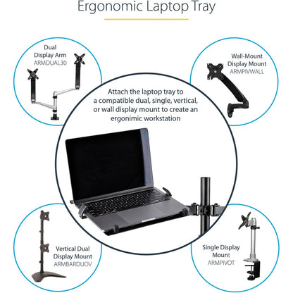 StarTech.com VESA Laptop Tray, Adjustable Monitor Arm Laptop Tray, Secures Notebooks up to 4.5kg (9.9lb), 75x75 & 100x100 VESA, Ventilated LAPTOP-ARM-TRAY