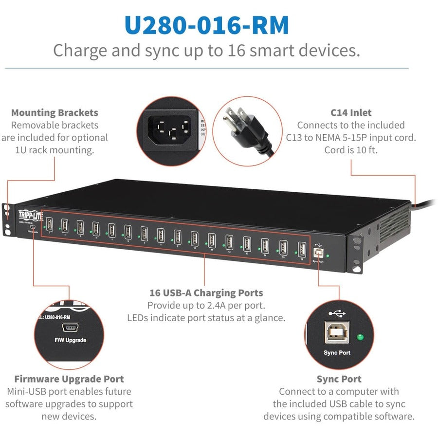 Tripp Lite 16-Port USB Sync / Charging Hub U280-016-RM